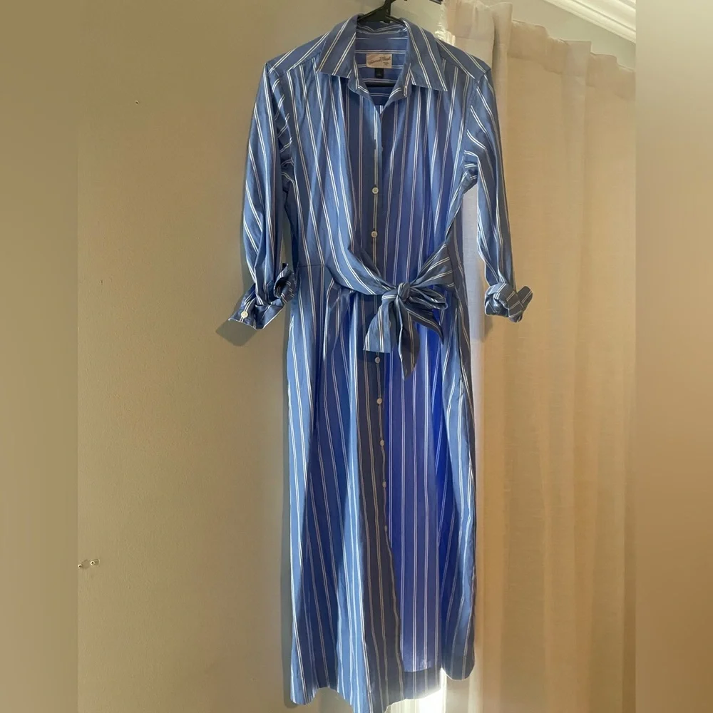 Universal Thread Blue Striped Button-Front Shirt Dress with Tie Waist - Picture 1 of 6